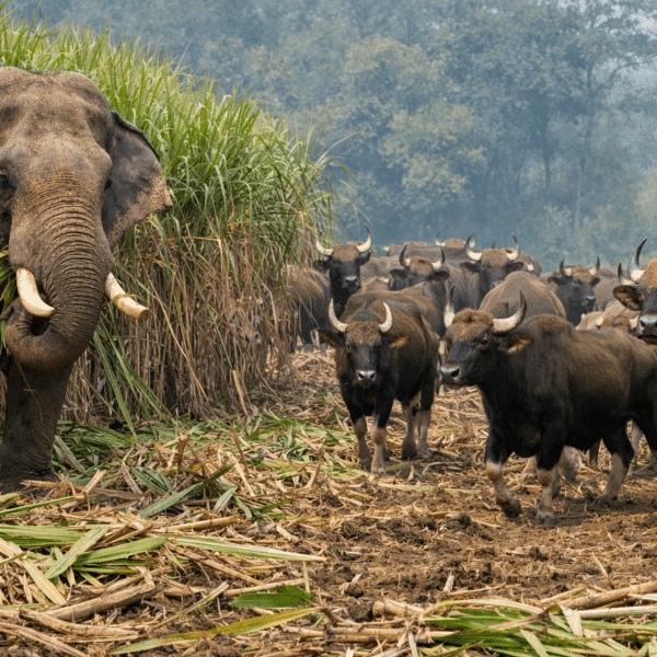 खोडवा ऊस होतोय फस्त, हत्ती बरोबर फिरतोय गव्यांचा…