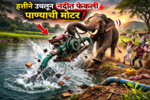 सिरसंगीत हत्तीने नदीत फेकल्या पाण्याच्या मोटर