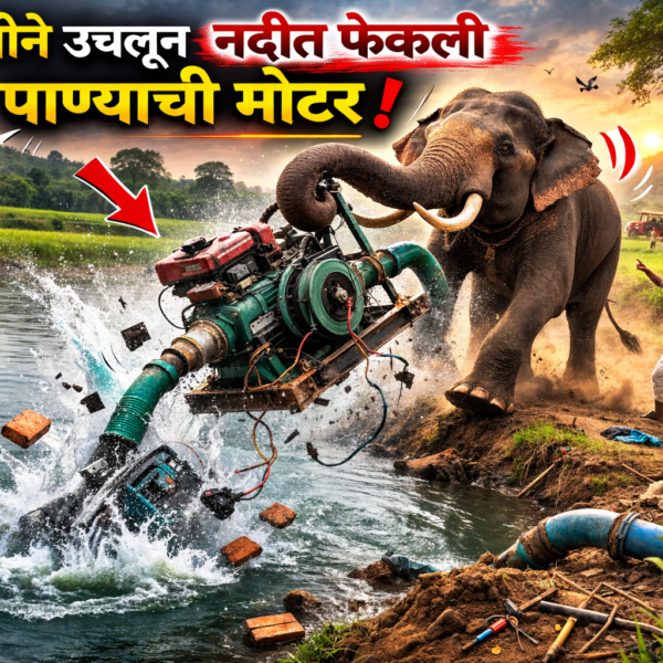 सिरसंगीत हत्तीने नदीत फेकल्या पाण्याच्या मोटर