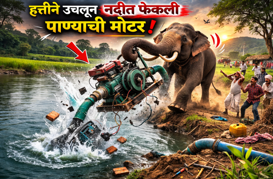 सिरसंगीत हत्तीने नदीत फेकल्या पाण्याच्या मोटर